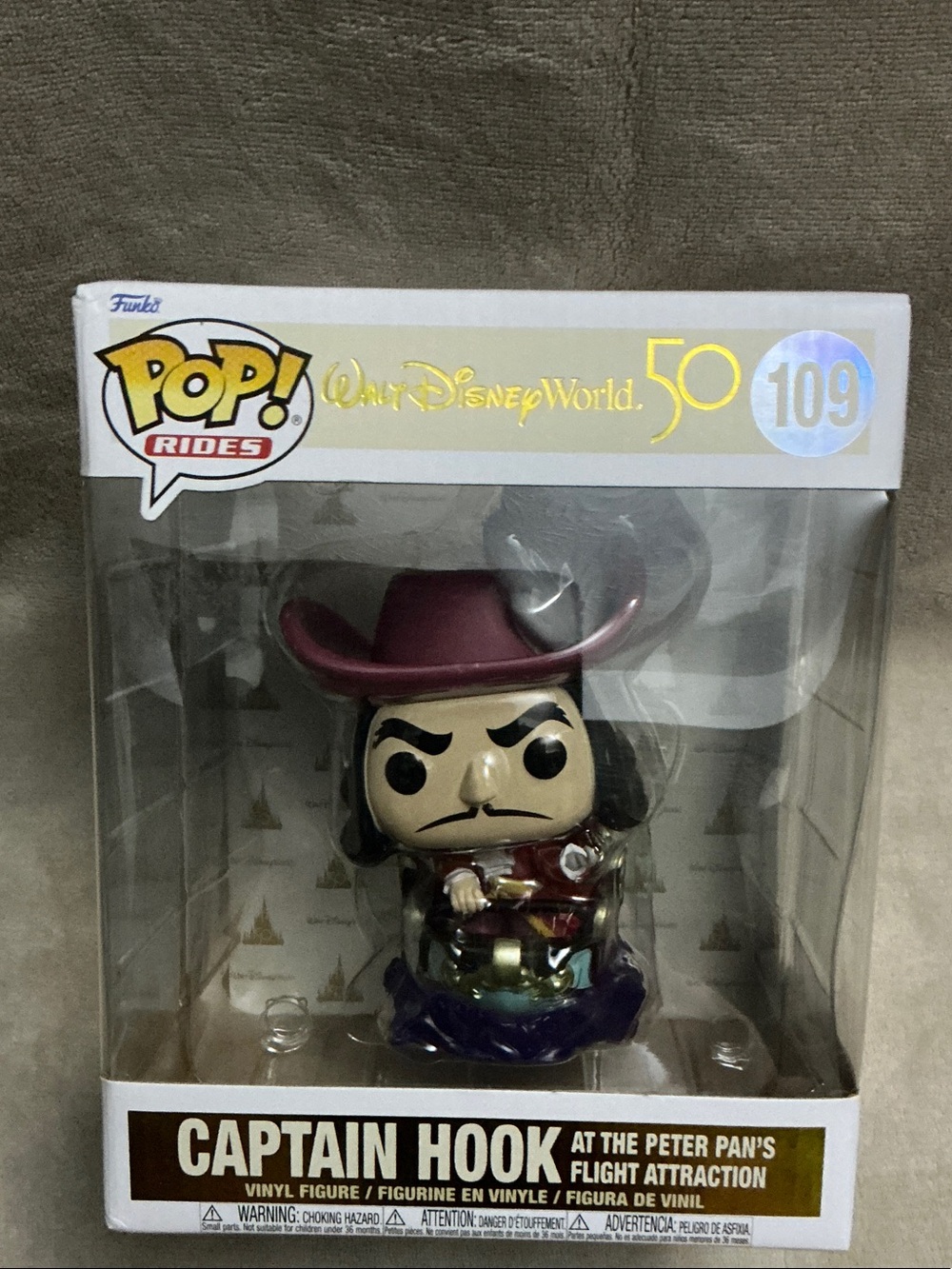 Funko Pop! Rides Captain Hook Vinyl Figure - Maroon Hat, Black Hair, Cream Face